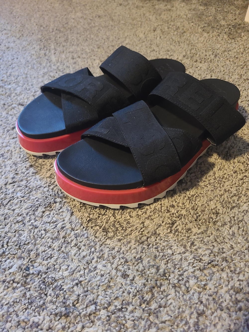 Sorel Black and Pink Slide Sandals
